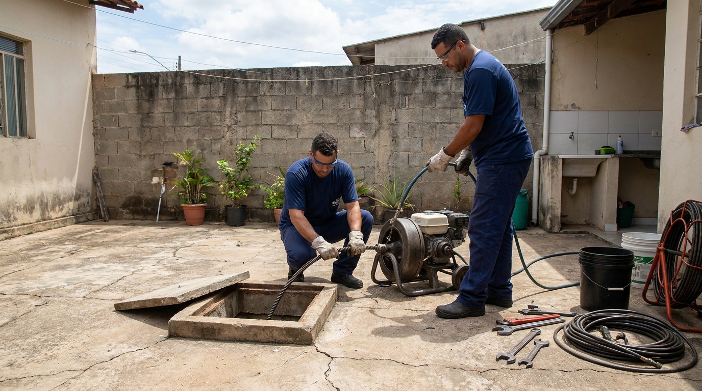 Desentupimento de esgoto residencial em Itajaí‑SC