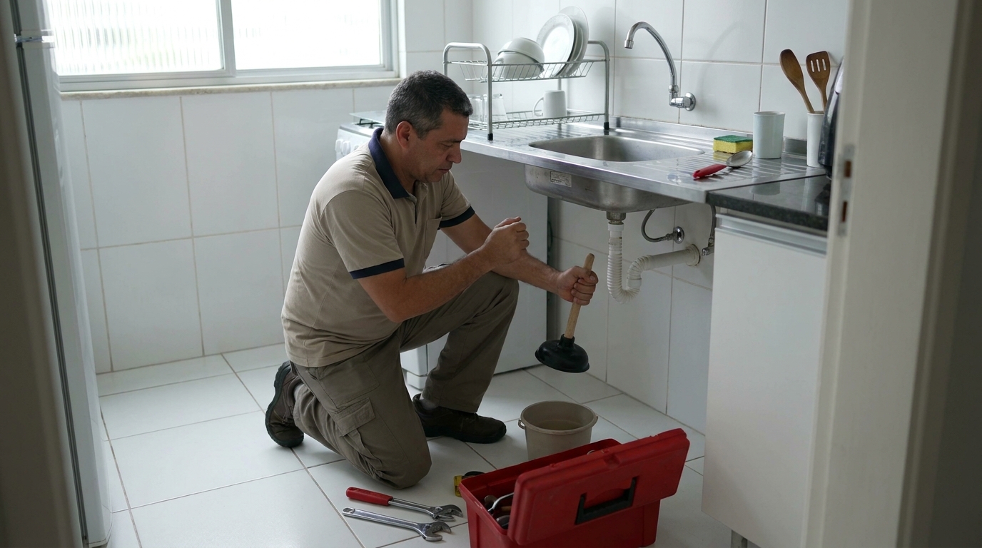 Desentupimento de pia residencial em Itajaí‑SC